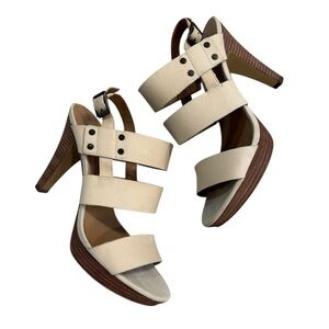 Franco Sarto Elegant Cream Nubuck Leather Platform Strappy Heels Size 8.5